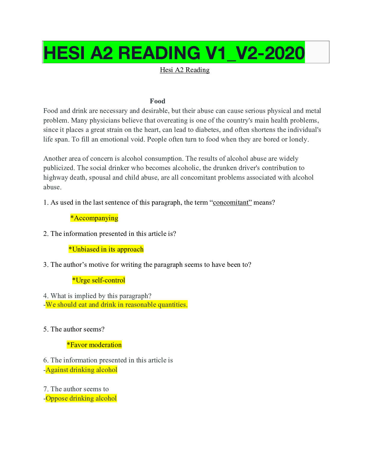 Preview image of HESI A2 READING V1_V2-2020 document